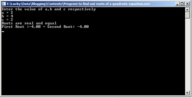 Program to find out roots of a quadratic equation