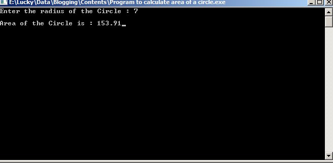 Program to calculate area of a circle