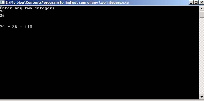 Program to find out sum of any two integers.